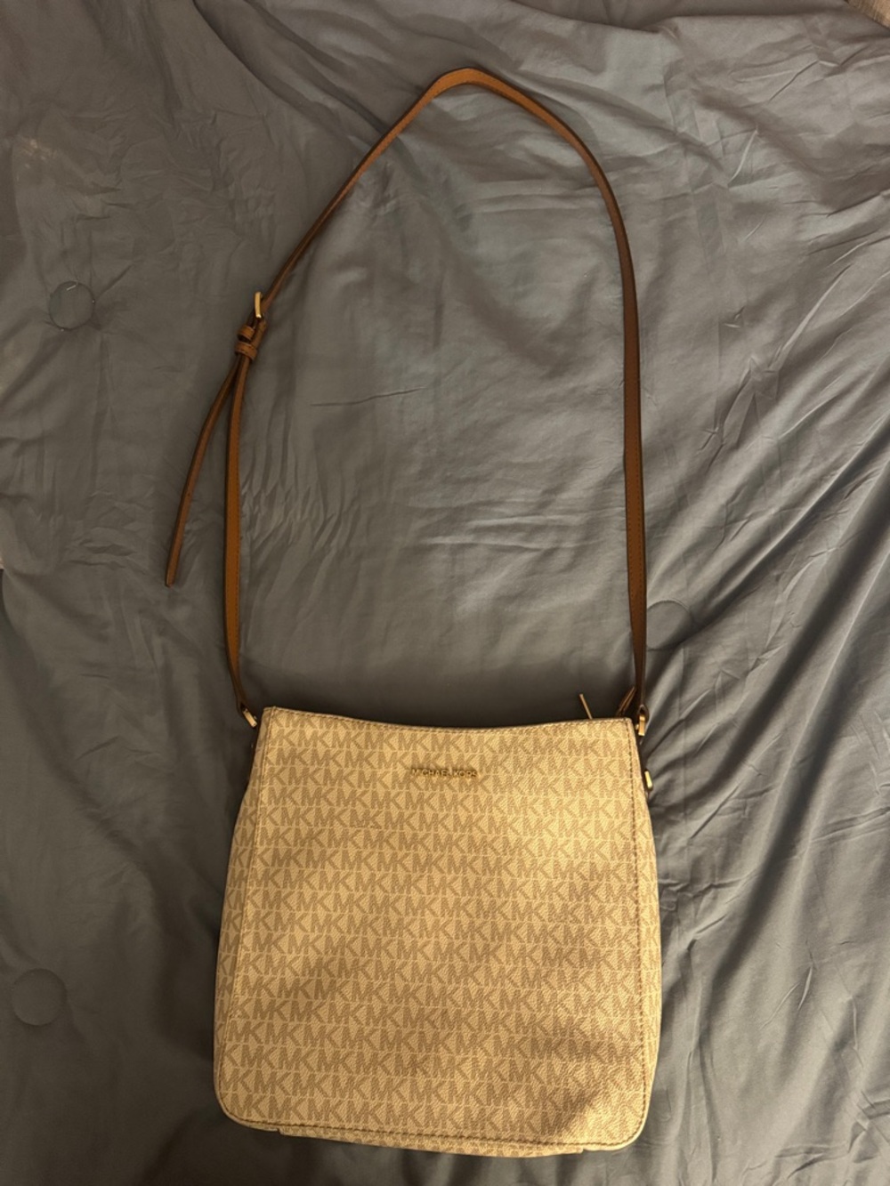 Michael Kors Tan Logo Crossbody Bag with Brown Strap